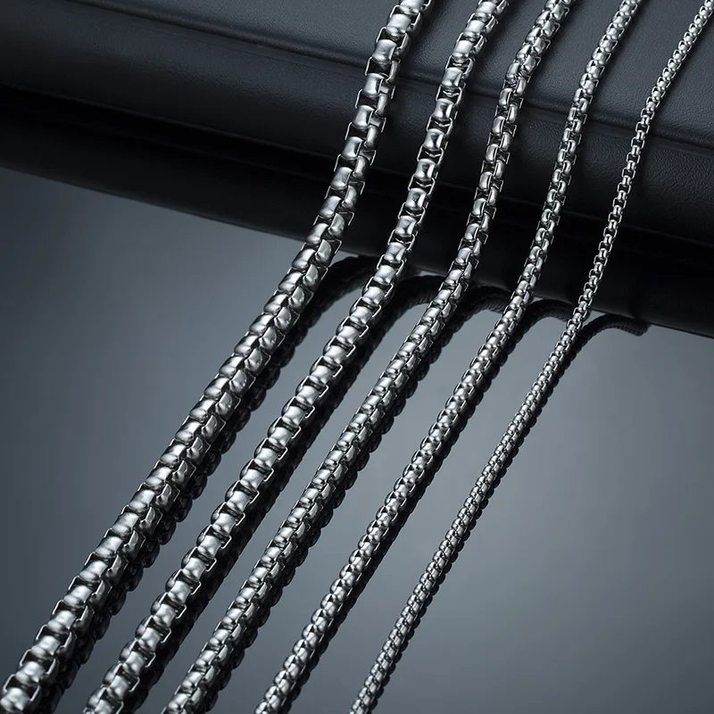 Round Box Chain Men Boys Gold Silver Black Plated Stainless Steel Chain Collars Unisex Jewelry Gifts 18 to 30 Inch stainless steel necklace,metal necklace,sterling chain necklace