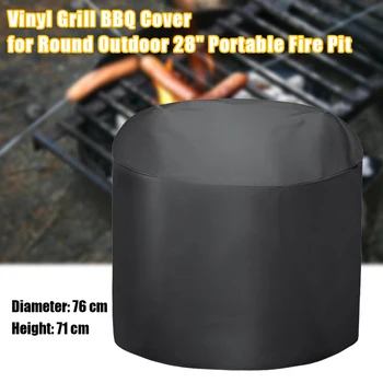 

3/4 Length Vinyl Grill BBQ Cover For Round Outdoor 28" Portable Pit Black Waterproof BBQ Cover Heavy Duty BBQ Accessories