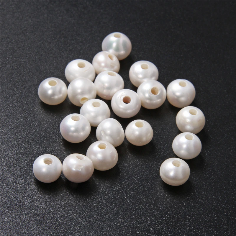 50pcs freshwater pearl white near round 10-11mm  big hole  beads nature 