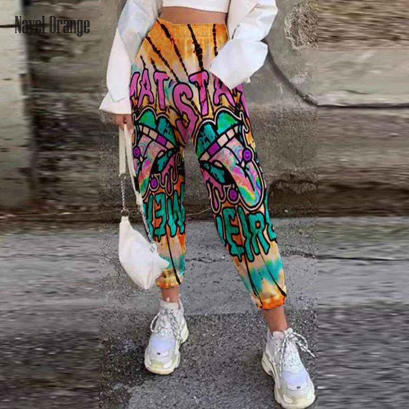Women Hip Hop Pants High Waist Printing Casual Ladies Trousers Spring