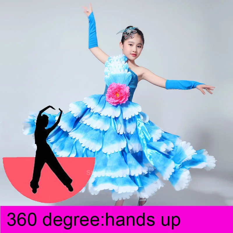 Color6 360degree Испанская коррида для цыганских девочек; юбки для фламенко; платья для танца живота для детей; длинный халат для девочек; платье для фламенко с лепестками пионов; костюмы - Цвет: Color6 360degree