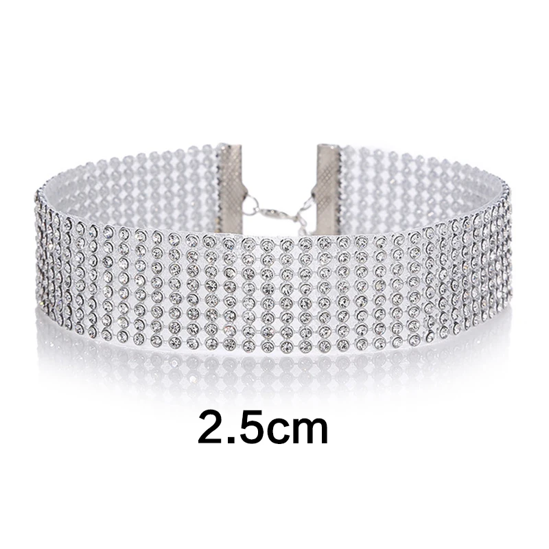 Fashion Jewelry Women Punk Hip Hop Bundle Neck Element Mesh Choker Necklace Inlay Rhinestone Crystal Lobster Clasp Collar