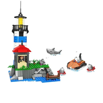 

Food Street Series Building Blocks Wooden House Farm Model Guard Lighthouse Fish Farm Set Children Educational Toys Gifts