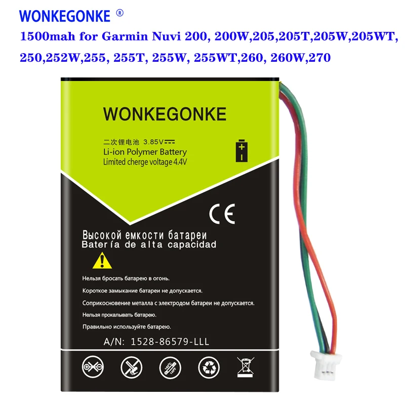 WONKEGONKE 1500mah для Garmin Nuvi 200200 W, 205205 T, 205 W, 205WT, 250252 W, 255255 T, 255 W, 255WT, 260260 W, 270 батарея