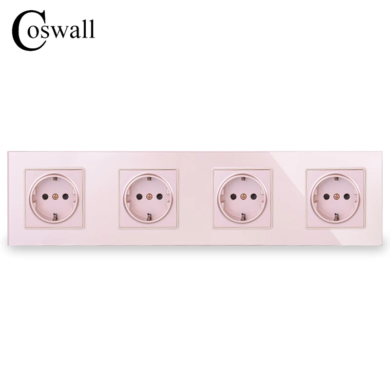 COSWALL настенная Хрустальная стеклянная панель 4 комплекта розетка с заземлением 16А стандарт ЕС четырехместная розетка с защитой от детей дверь