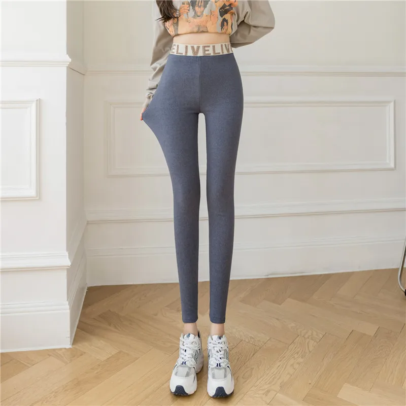 Women Thick Fleece Legging Winter Letters Printed High Waist Elasticity Fitness Legging Pants Lady Stretch Seamless Pencil Pants 2