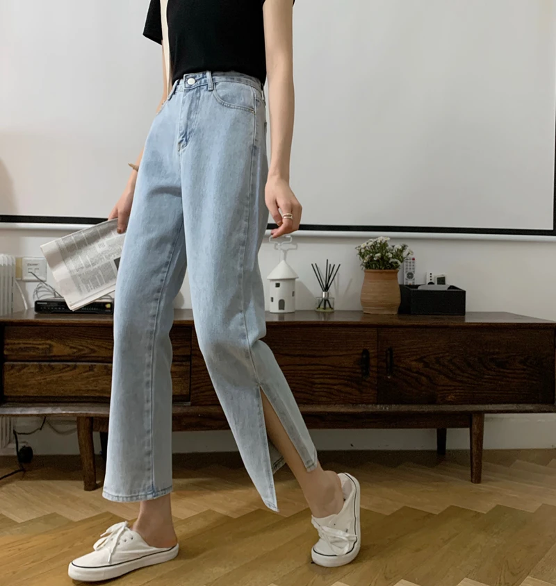 

ZOSOL Retro High-Waist Slim-Looking Split All-match Straight Pants Loose Wide-Leg Jeans