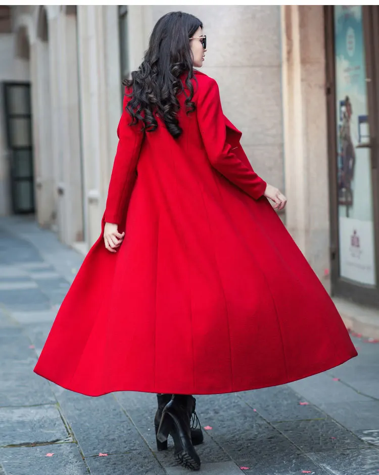 Зимнее шерстяное пальто красного цвета, длинное женское пальто, Sobretudo Feminino Manteau Femme 2018