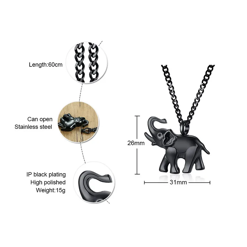ZORCVENS черный из нержавеющей стали, в виде слона кулон ожерелье для мужчин ювелирные изделия подарок