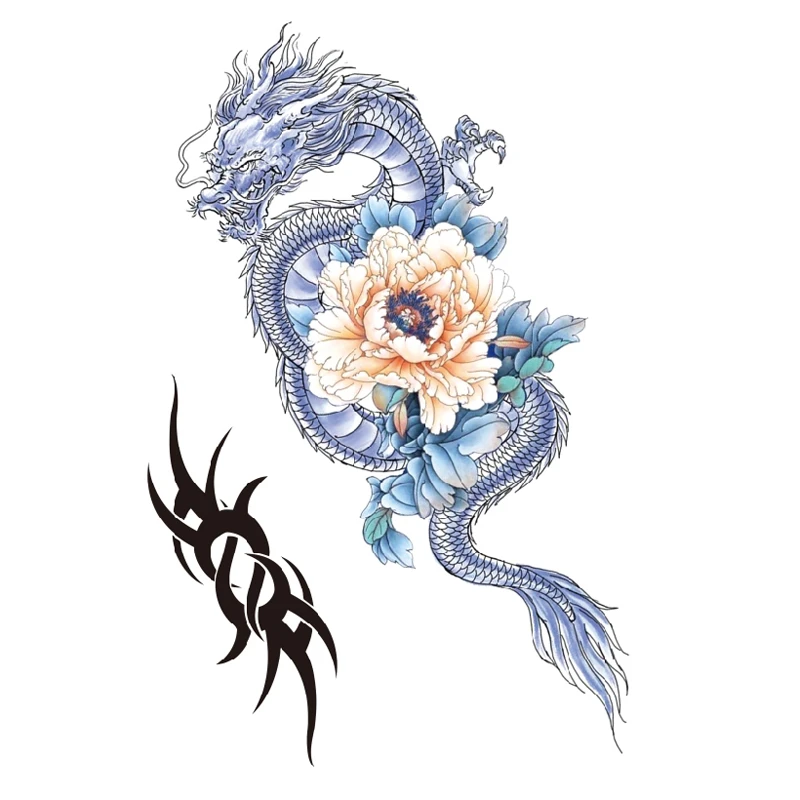 Big Flower Arm Dragon Temporary Tattoo Peony Flower Waterproof Female Painted Body Art Lasting Male Fake Tattoo Sticker Temporary Tattoos Aliexpress