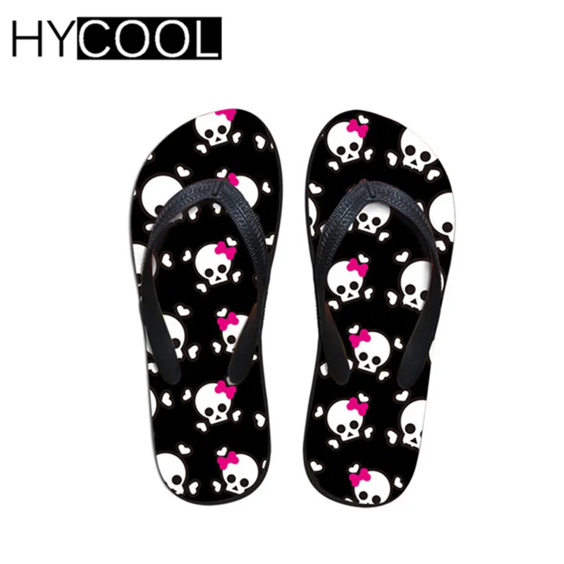 Hycool/шлепанцы в стиле панк с 3D принтом черепа; летние мужские пляжные вьетнамки; мужские резиновые повседневные уличные классные мужские резиновые шлепанцы;