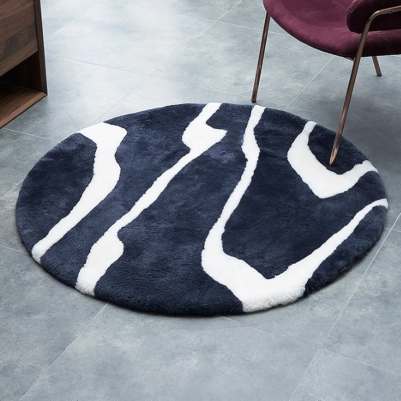 Круглый шерстяной ковер для гостиной, овчина, ковер для спальни, мех, черный и белый, серый, в полоску, круглый ковер