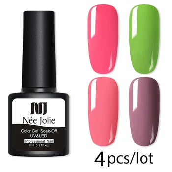 

NEE JOLIE 4 Bottles Solid Color UV/LED Gel Nail Polish Colorful Soak Off Manicuring Nail Art Gel Nail Polish Nail Varnish 8ml