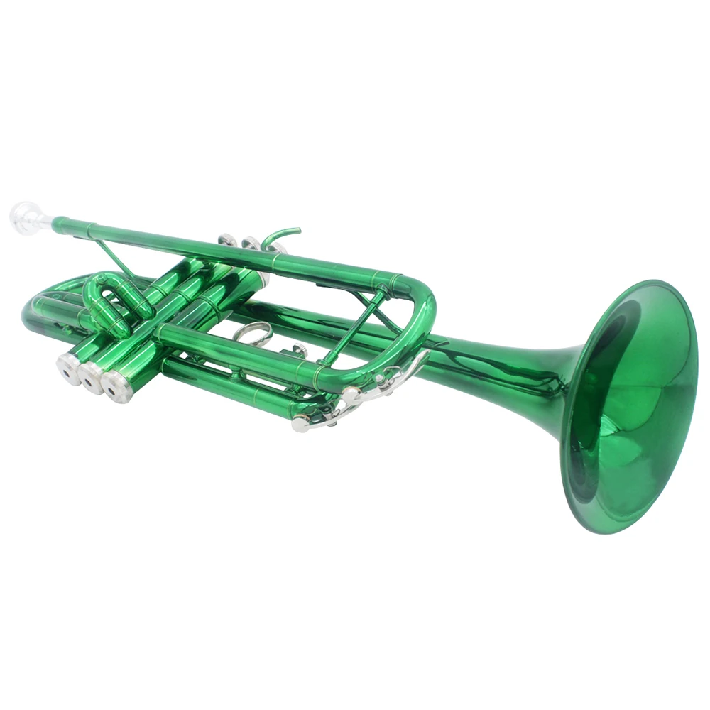 Green Trumpet Bb Flat Professional Brass Musical Instrument Exquisite Durable Trompete Mouthpiece Gloves Strap Case Accessories