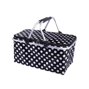 

Polka Dot Collapsible Picnic Basket Insulated Picnic Basket Takeaway Box 46x28x23cm Large Capacity Outdoor Picnic Basket