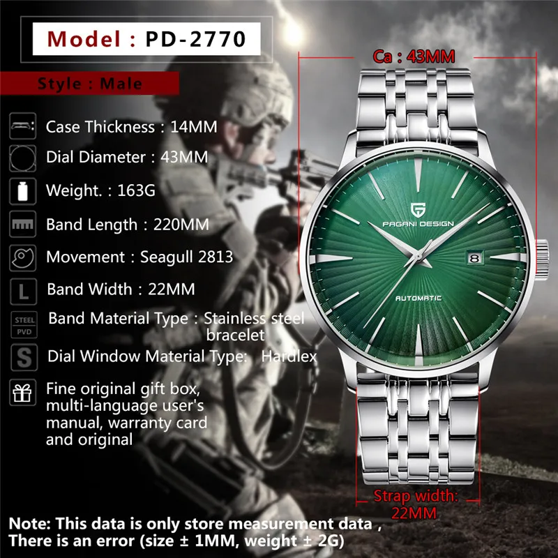 PAGANI DESIGN New Green Men Watches Waterproof Automatic Mechanical Wristwatches Mens Steel Leather Watchband Watch reloj hombre