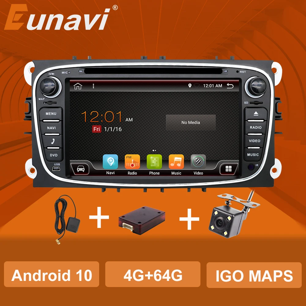 US $113.20 Eunavi 2 Din Android10 Car DVD Multimedia GPS Player GPS For FORD Focus 2 II Mondeo SMAX CMAX Galaxy 2Din 4G 64GB Touch Screen