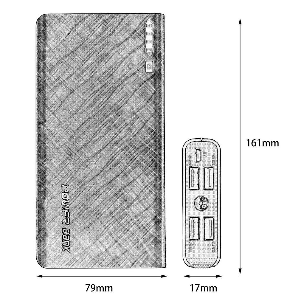 Universal 9000mA Four-USB Ports Power Bank 18650 Li-ion Battery Backup Power for Phones With Emergency LED Light