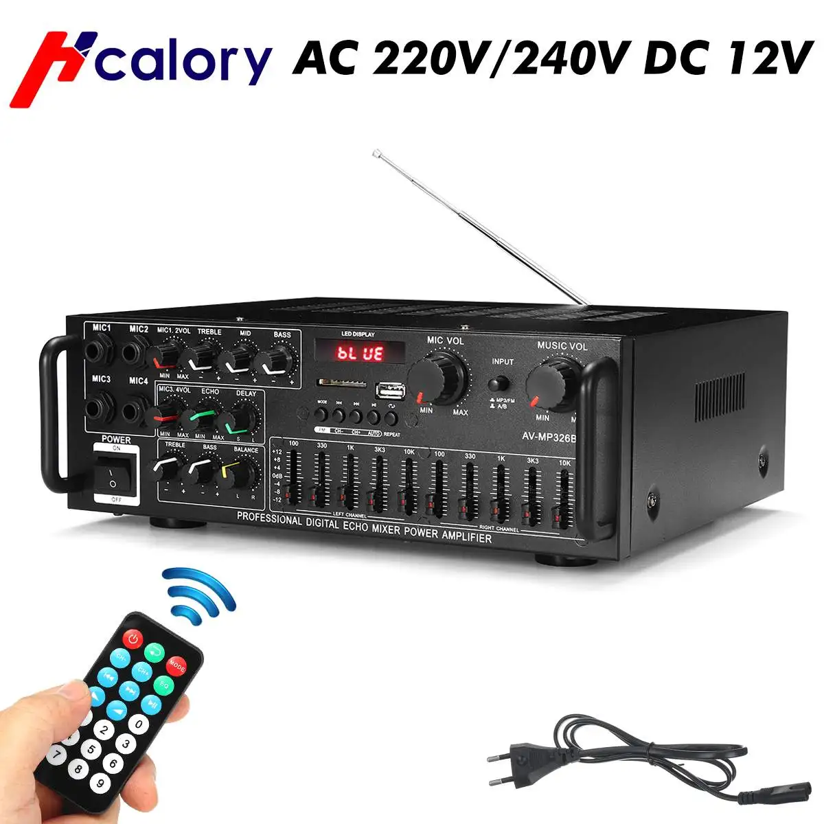 2000W 5.0 Bluetooth 2 Canali Audio Power Hifi Amplificatore 326Bt 12V/220V Av Amp Altoparlante Con Telecomando 4 Micro Per Auto A Casa