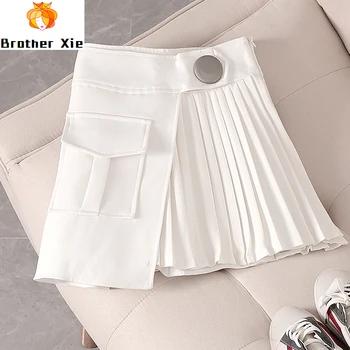 

Irregular Pleated Skirt Women's 2020 Summer New Style Slimming High Waist A- Line Skirt White Skirt Fashion Girls Ladies Clothes