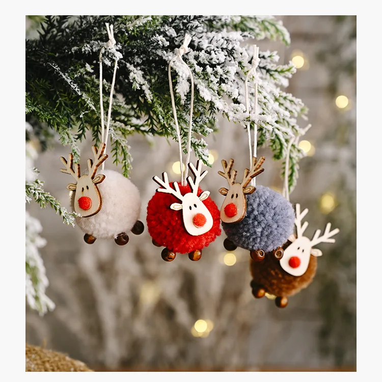 Cute Felt Wooden Elk Christmas Tree Decorations Hanging Pendant Deer Craft Ornament Christmas Decorations for Home New Year 2022