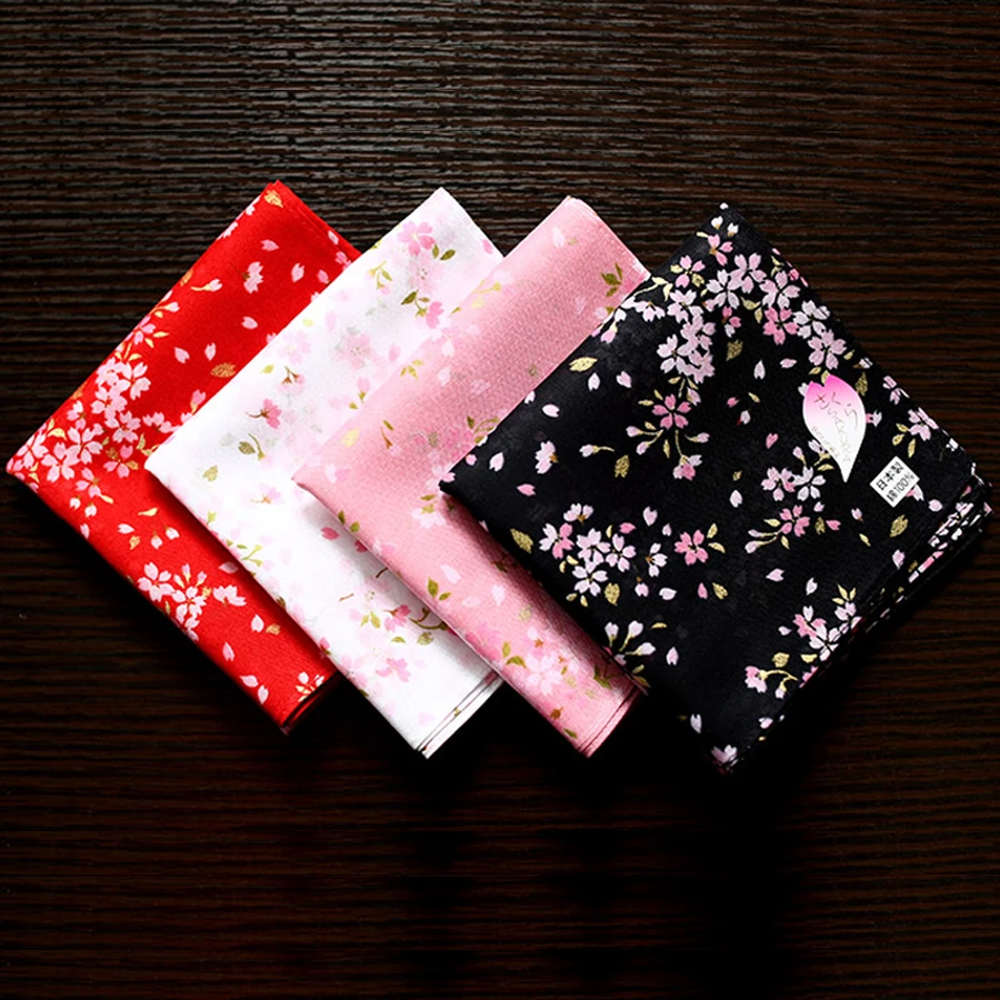 

48*48CM Hot Cherry Blossoms Ladies Handkerchiefs Beautiful Gift for Women 100% Cotton Multiuse Casual Square Hankies Girls Gifts