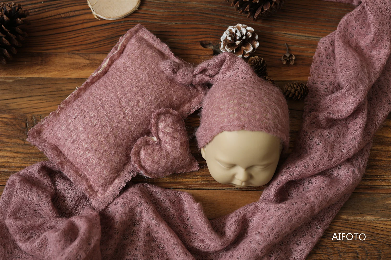 4 pics/Set Newborn Photography Prop Soft Beanie Sleep Hat Heart Pillow Photo Props Set for Baby Shower Gift Posing Fabric Wraps