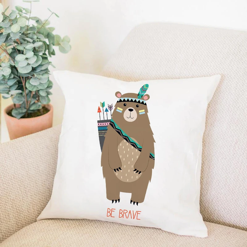Be Brave/clever Bear Fox Giraffe Pillow Case Decor Cute Animal Cushion Cover for Sofa Bear Soft Pillowcase 45x45cm
