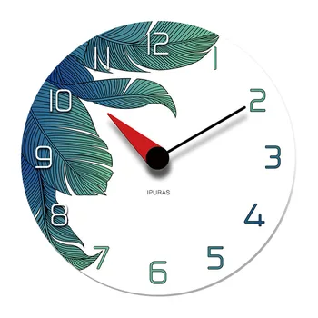 

Office Simple Silent Wall Clock Home Decor Battery Operated Round Modern Design Acrylic Mechanism Leaves Pattern Non Ticking