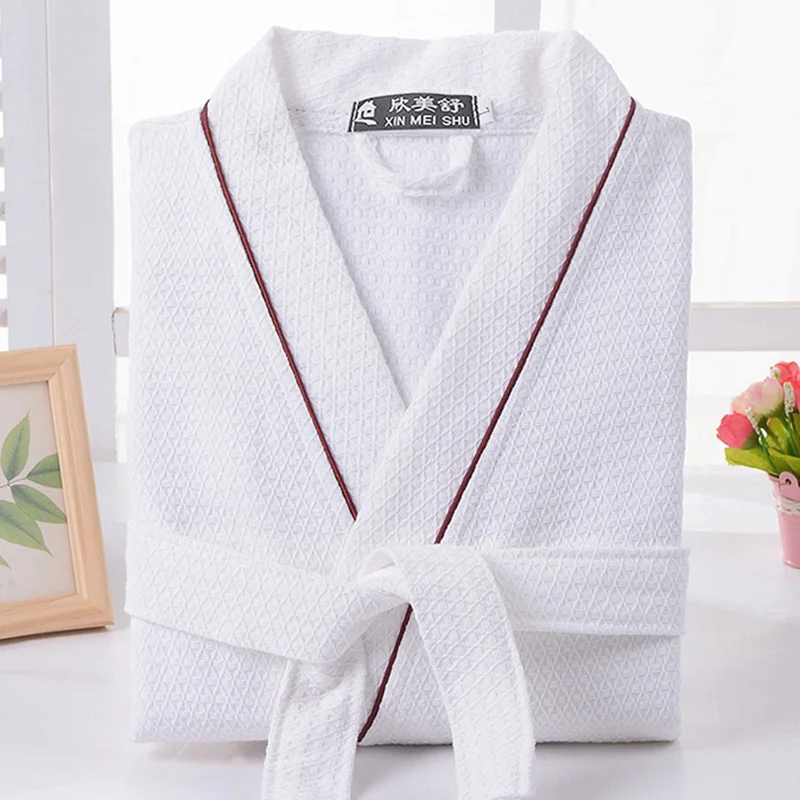 Women's Waffle Bathrobe, 100% Cotton, Long Kimono, Thin Bath Robe, Bride Robes, Couple, Home, Summer, Plus Size