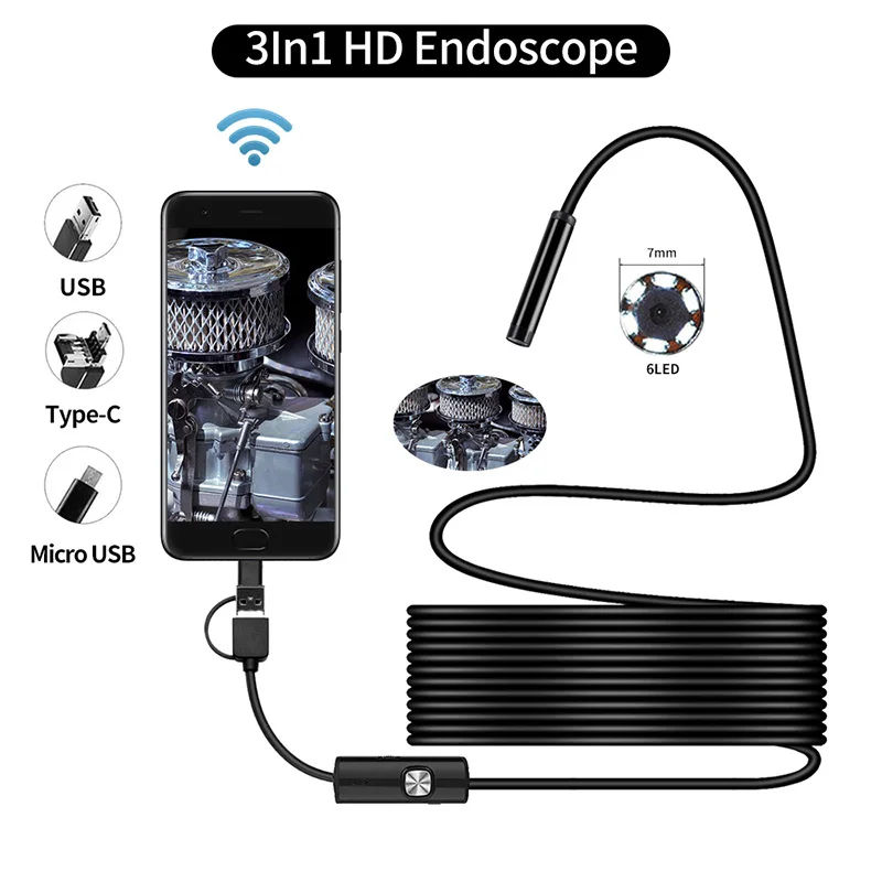 QZT Micro USB endoscopio telecamera WIFI boroscopio ispezione telecamera impermeabile WIFI Mini endoscopio fotocamera per IPhone telefono Android