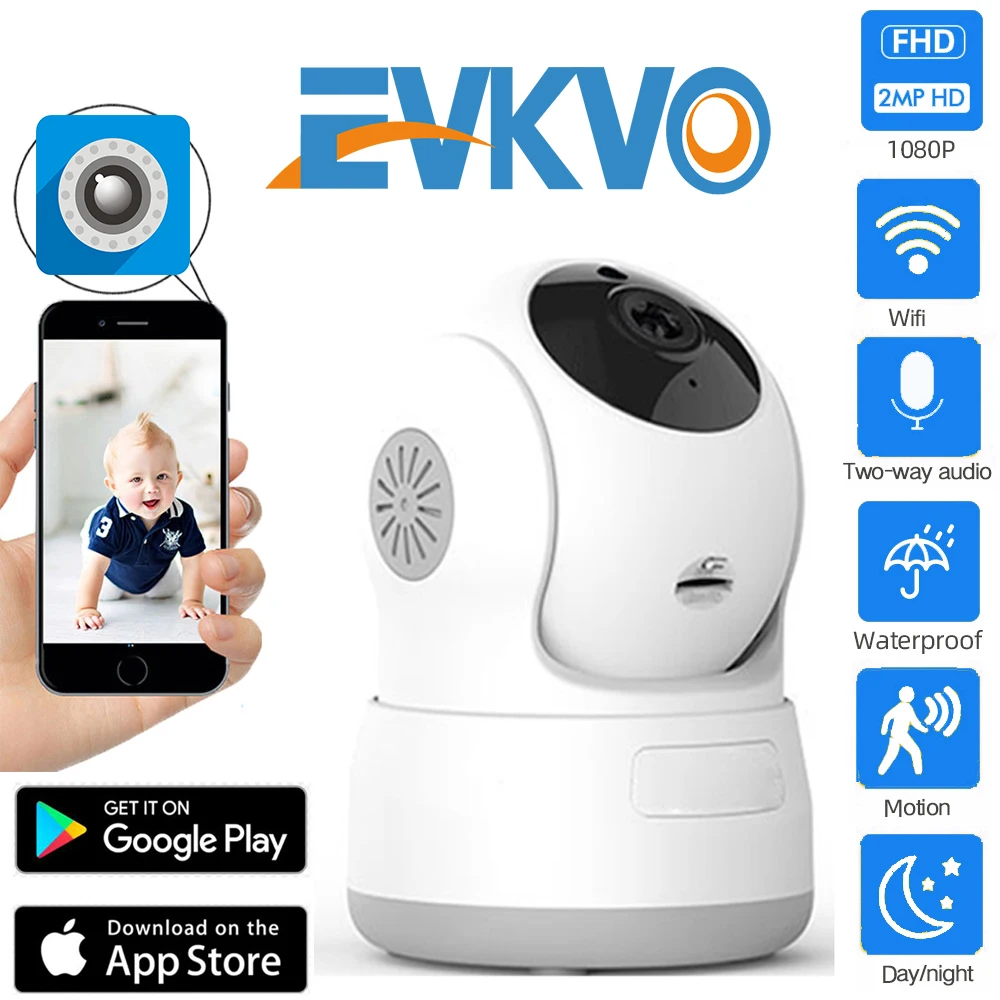 

EVKVO 720P Home Security IP Camera P2P Two Way Audio Wireless Mini Camera Infrared Night Vision CCTV WiFi Camera Baby Monitor