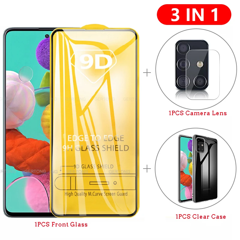 Чехол 3 в 1 + стекло для объектива камеры Samsung Galaxy A51 A71 Защитное экрана с полным
