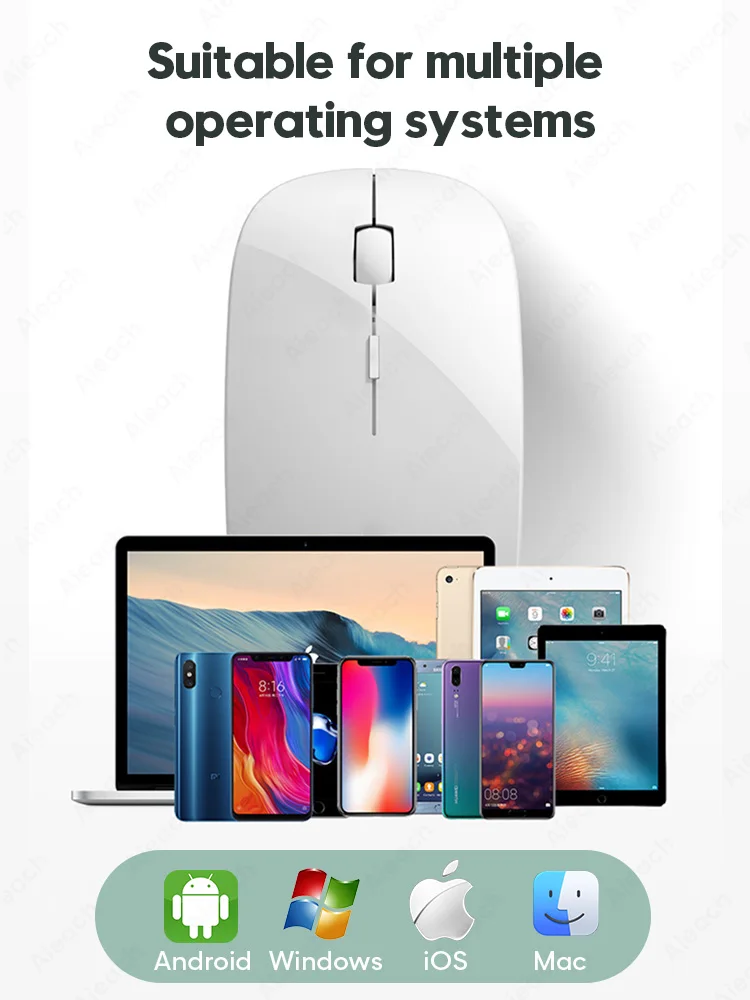 AIEACH-ratón Bluetooth recargable para tableta, Mouse inalámbrico para iPad, Samsung, Huawei, Lenovo, Android, Windows, Macbook - Imagen 2