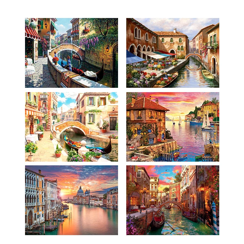 5D алмазная живопись сделай сам вышивка крестиком цветы озеро город закат