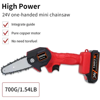 

Electric Chainsaw Rechargeable Household Garden Logging Mini Electric Chain Saw Portable Electric Pruning Saw with 2 Batteries