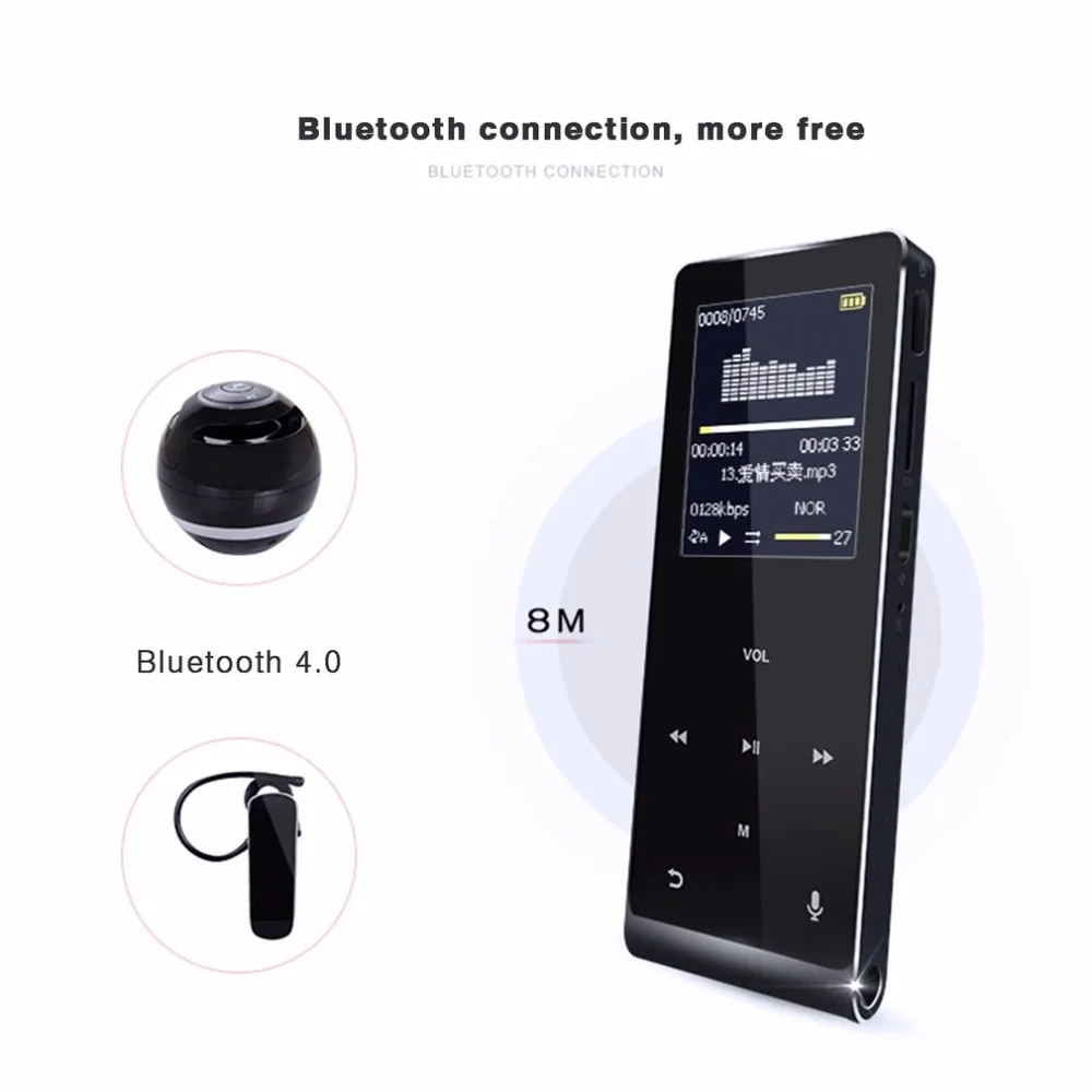 Металлический Bluetooth MP3 HIFI музыкальный плеер Поддержка TF карты голосовая запись шаг счетчик мини Walkman сенсорный экран