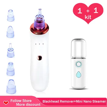 

Vacuum Facial Blackhead Remover Face Deep Cleaner Skin Care Pore Acne Pimple Black Dot Remover Machine+Mini Nano Facial Steamer