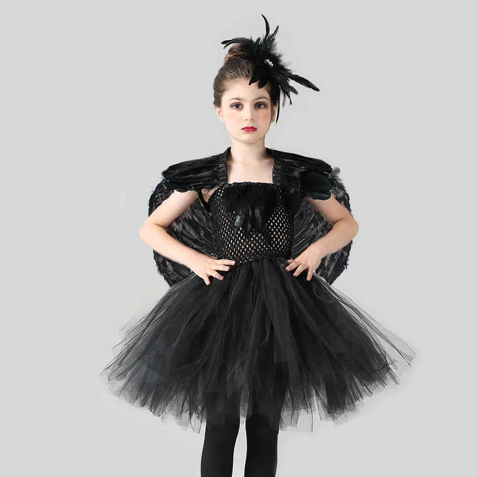 Black Swan Girls Halloween Dress Scary Costumes Baby Cosplay Outfit Kids Cartoon Tutu Dresses Masquerade Robe Costumes| - AliExpress