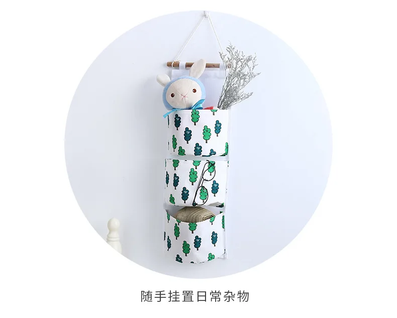 Yan qi Cotton Linen Waterproof Fabric Wall Multilayer Storage Bag Ditty Bag Hanging Bag Organizing Folders Three Pocket Storage