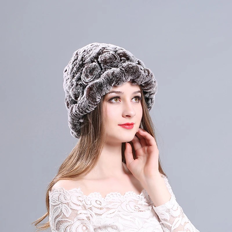 Winter Women Real Fur Hats Fashion Ski Hat Ear Warmer Elastic Rabbit hair Cap Thick