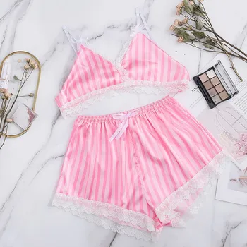 

New Sexy Pajamas Set Women Silk Pajamas Sexy Satin Lingerie Lace Shorts Set Women Underwear Sleepwear Plus Size S-xxl #z