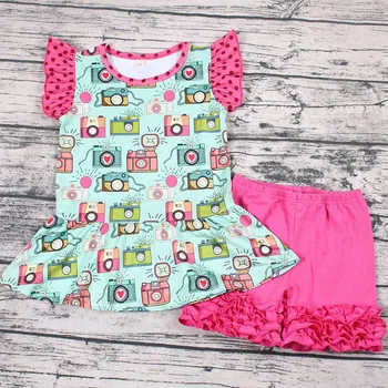 

boutique kid clothing set girl summer children clothing cute girl outfit princess 2 pcs set flutter sleeve top and shorts outfit