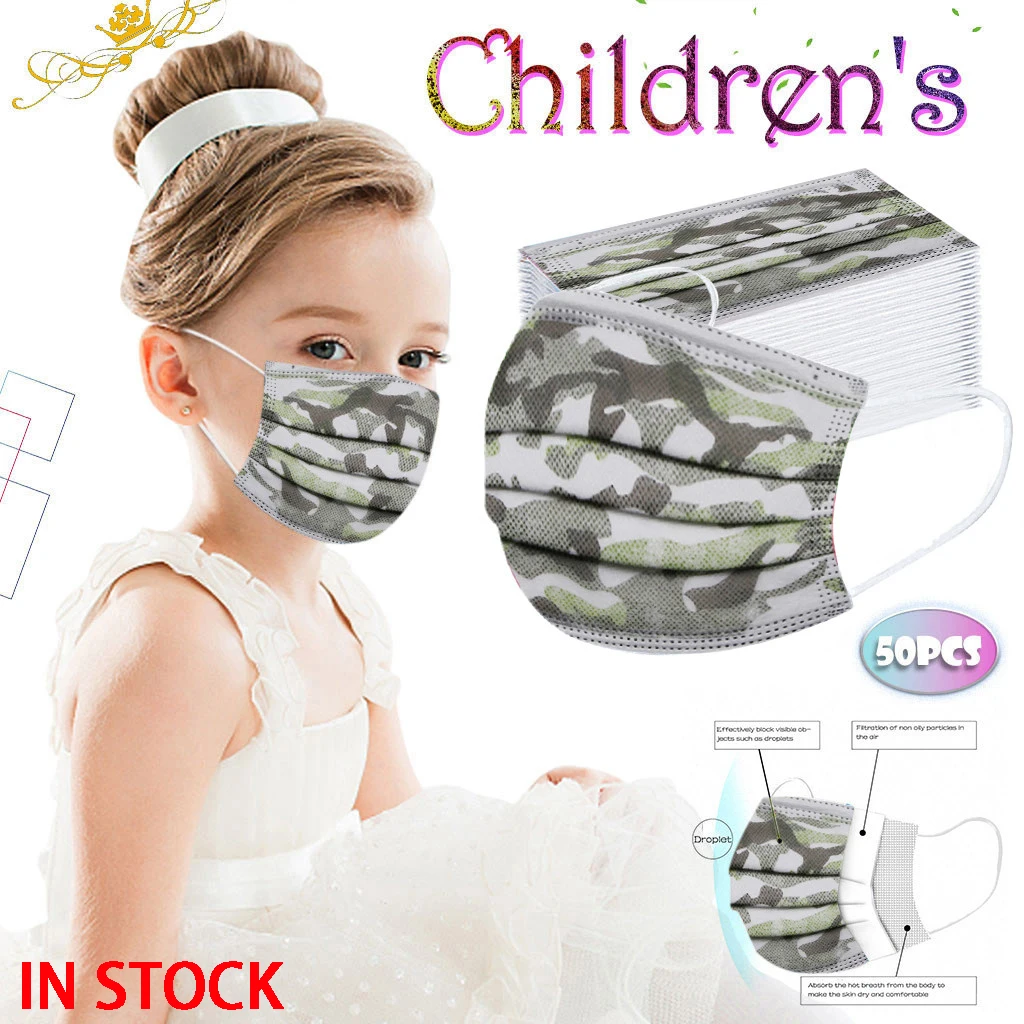 3ply Disposable Face Mask For Kids 50pc Children's Mascarilla Ear Loop Camouflage Print Breathable Mondkapjes Child Masks | Красота и