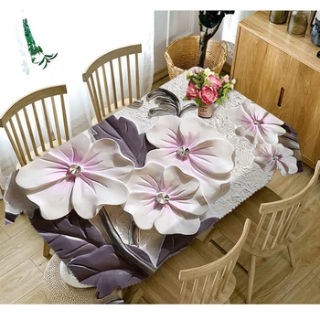 

3D Embossed Flower Peony Big Tablecloth Creative Colorful Wallflower Pattern Washable Thicken Rectangular Round Table cloth