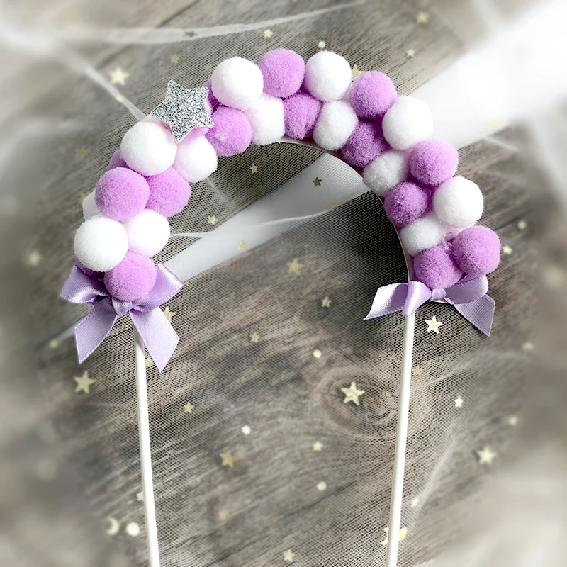 Cake Topper 1PC Pink Blue Soft Pompom Cloud Cake Topper Happy Birthday Party DIY Cake Top Flags Decoration for Festival New Year