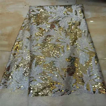 

French Nigerian sequins sequence 2019 African net tulle mesh voile lace fabric high quality for party wedding dress 5yards/lot