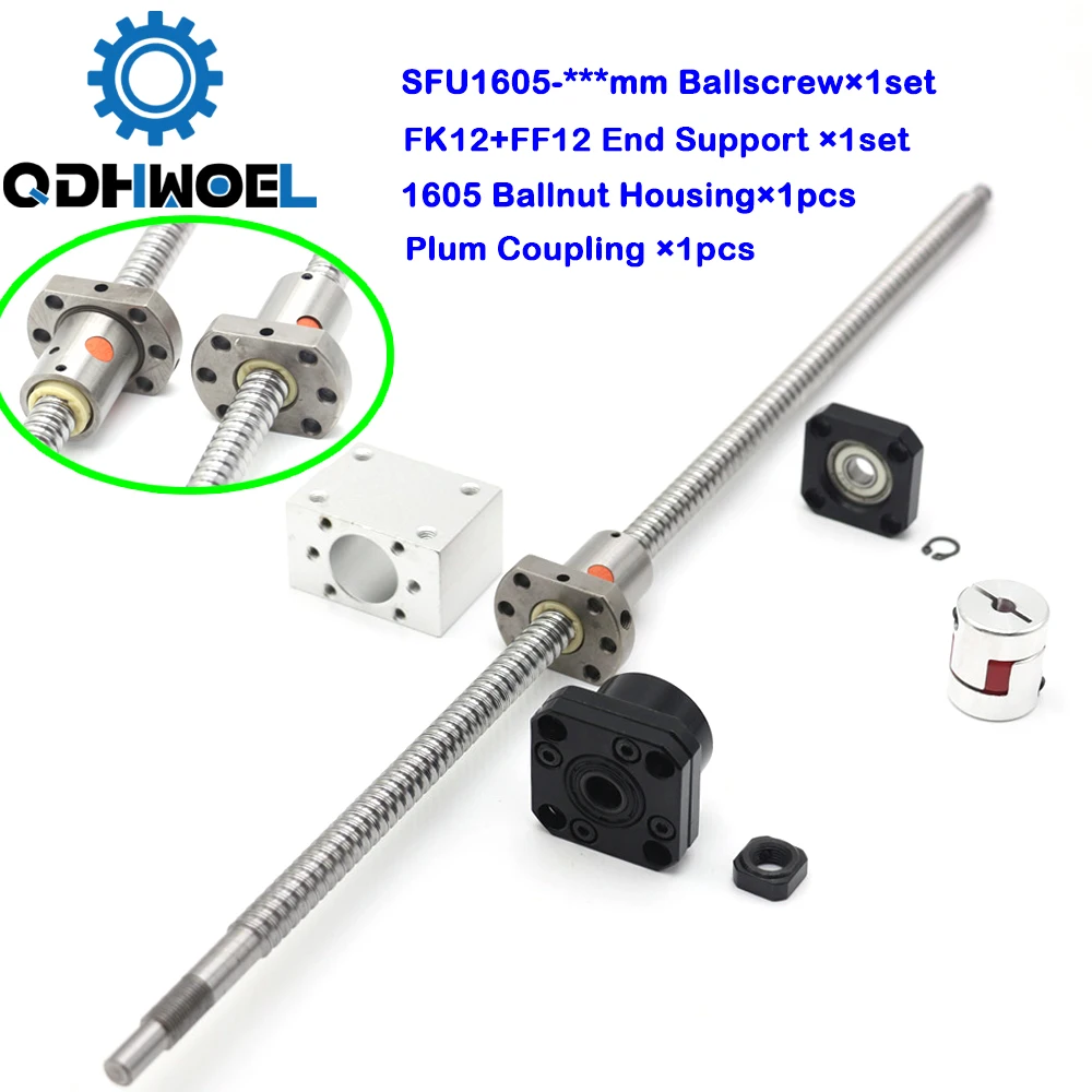 

SFU1605 Ball Screw Linear Set C7 Ballnut Nut Housing FK12 FF12 Fixed Floated End Support Plum Coupling for CNC Machine Parts