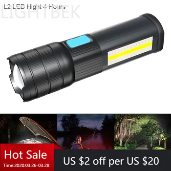 

Flashlight Highlight Mode 4 Hours L2 LED 5V COB Zoomable USB Flashlight Waterproof Emergency Work Light Lamp for Camping Hunting
