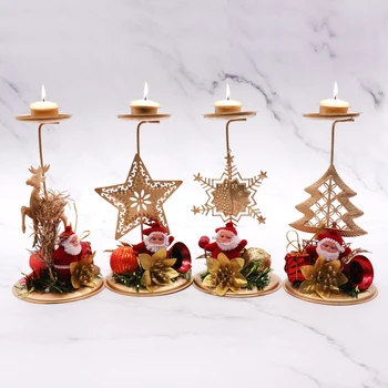 

4pcs New Christmas Iron Candlestick Ornament Christmas Home Decor Snowflake Five-pointed Star Candle Desktop Background Decor